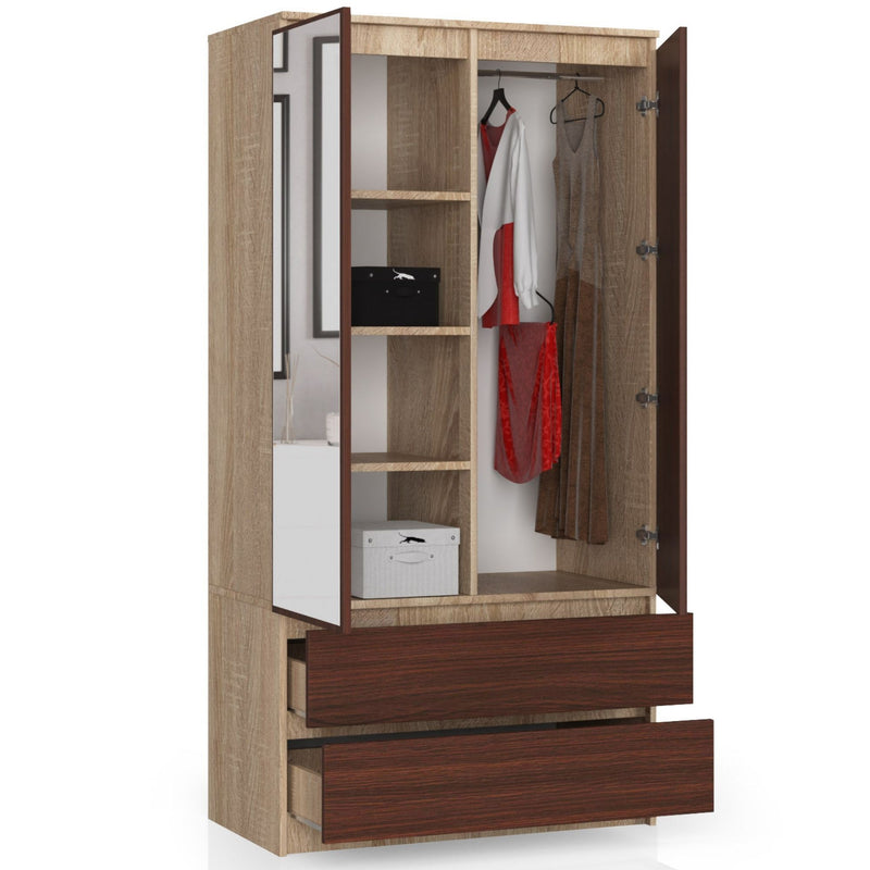 Kleiderschrank S90 2D 2SZ 2 Spiegel CLP Sonoma / Wenge