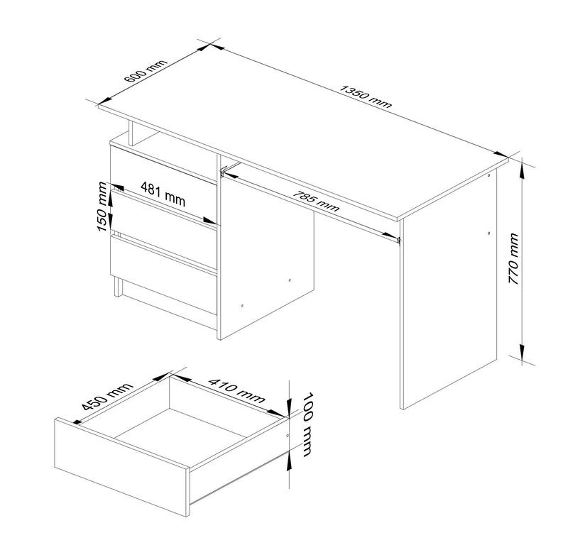 CLP Schreibtisch 135cm PK Weiß / Sonoma