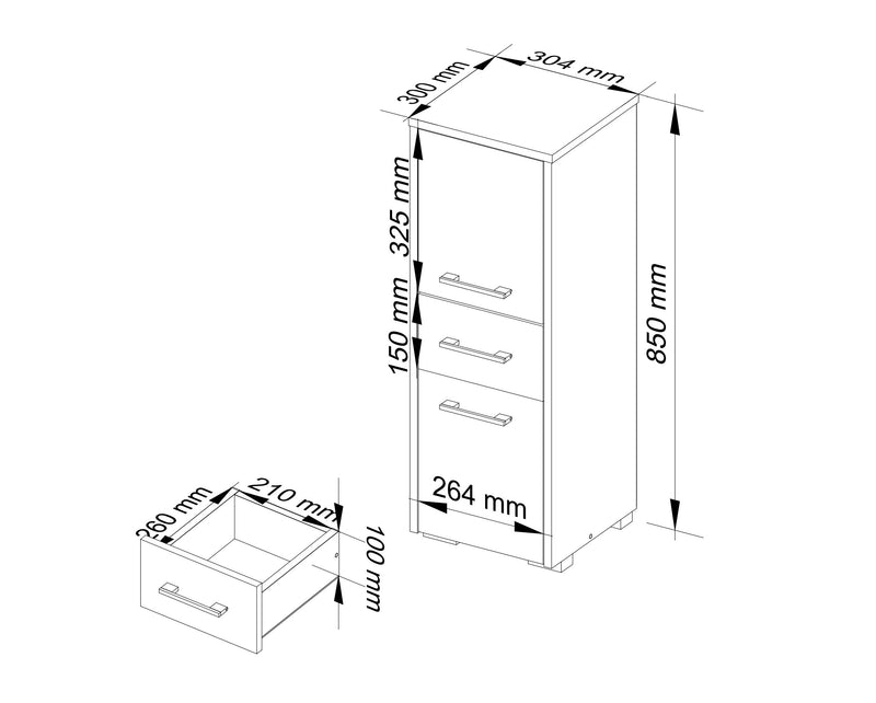 Badezimmerschrank-Säule 30 2D 1SZ 85cm PK Weiß