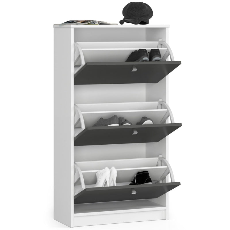 Schuhschrank mit 3 Flügeltüren, 60 cm – weiß-graphitgrau