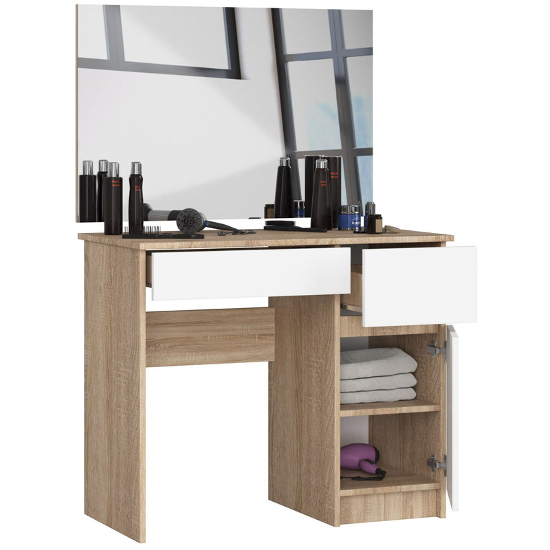 Schminktisch mit Spiegel CLP P-2/SL 900x600 RECHTS SONOMA EICHE / WEISS