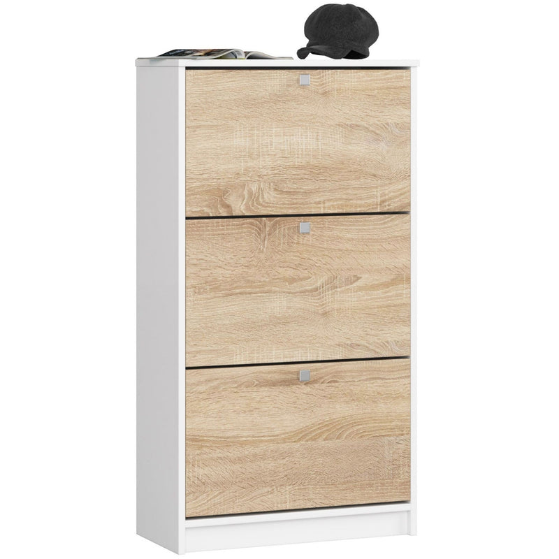 Schuhschrank mit 3 Flügeltüren, 60 cm – Weißeiche Sonoma