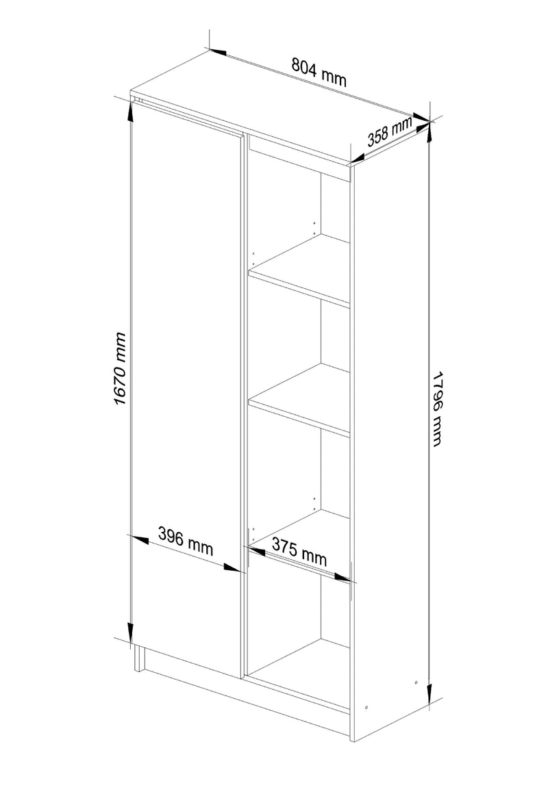 BÜROREGAL R 80 cm CLP 1 TÜR 4 BÖDEN WEISS / GRAPHIT GLÄNZEND