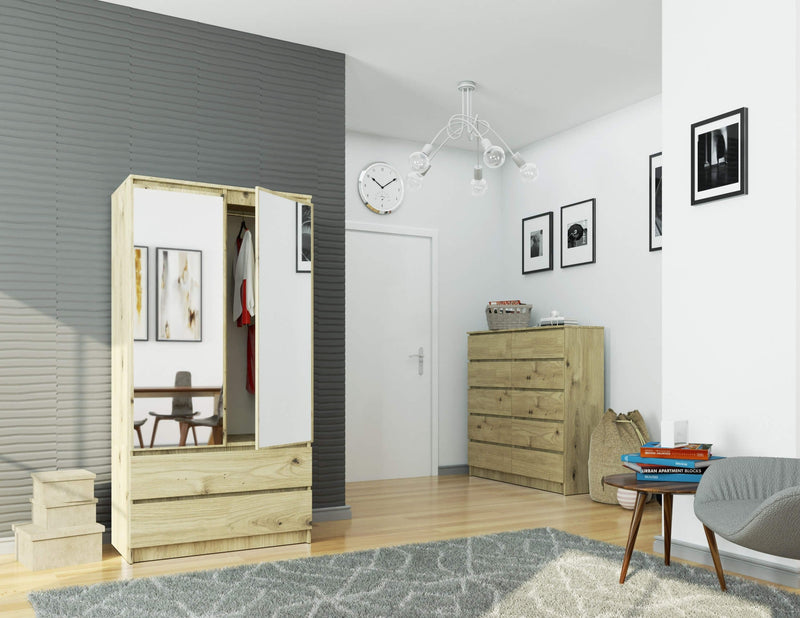 Kleiderschrank S90 2D 2SZ 2 Spiegel CLP PK Artisan Oak