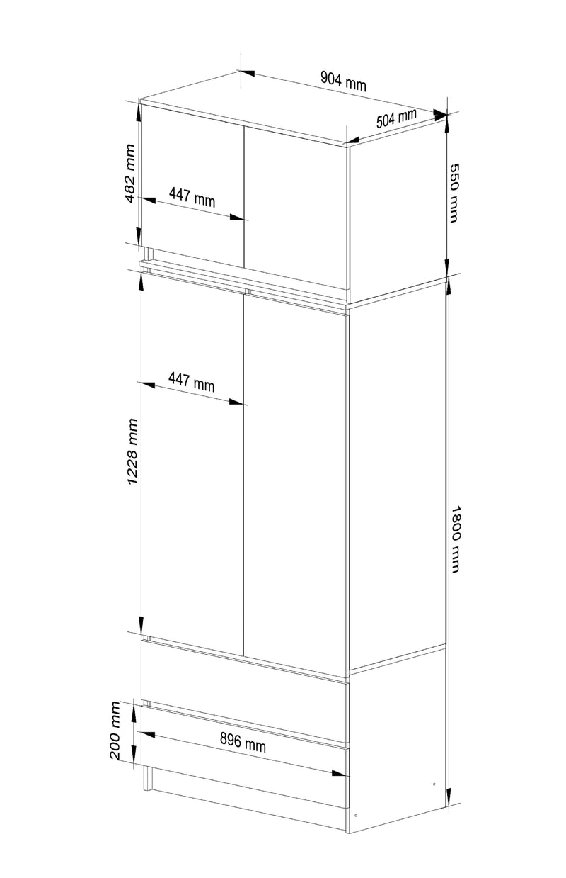 Kleiderschrank mit Erweiterung S90 2D 2SZ CLP PK Metallic Glanz