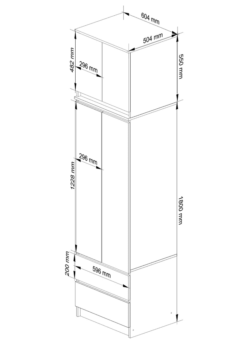 Kleiderschrank mit Erweiterung S60 2D 2SZ CLP PK Weiß / Schwarz Glanz