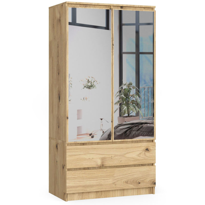 Kleiderschrank S90 2D 2SZ 2 Spiegel CLP PK Artisan Oak