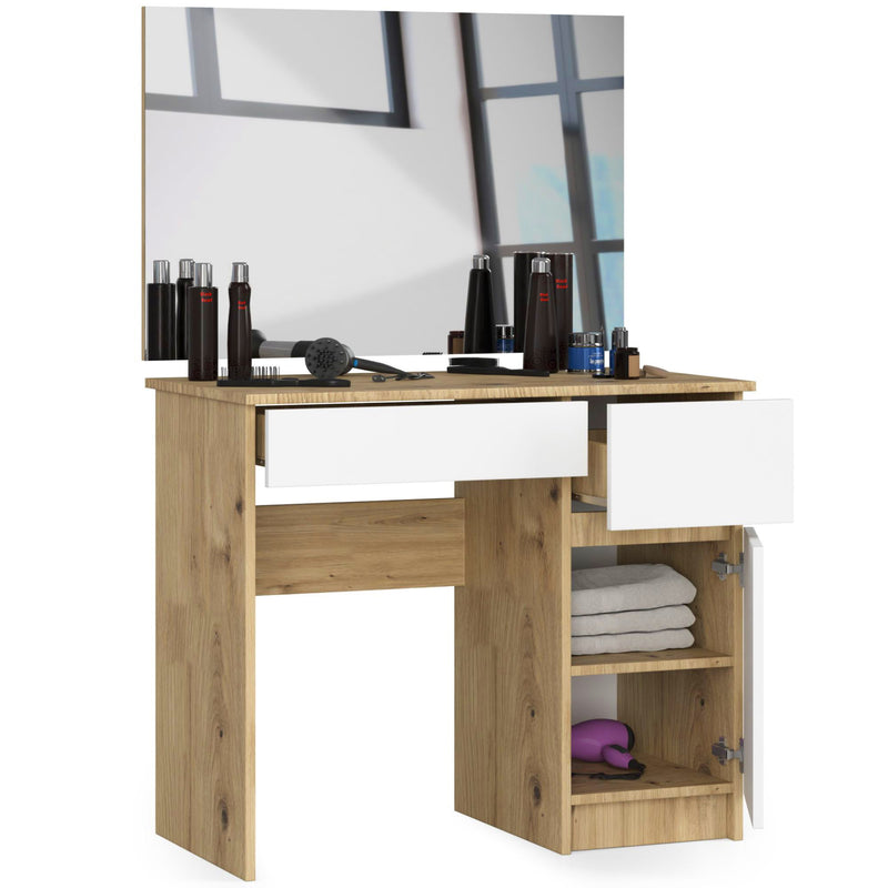 Schminktisch mit Spiegel CLP P-2/SL 900x600 RECHTS ARTISAN EICHE / WEISS