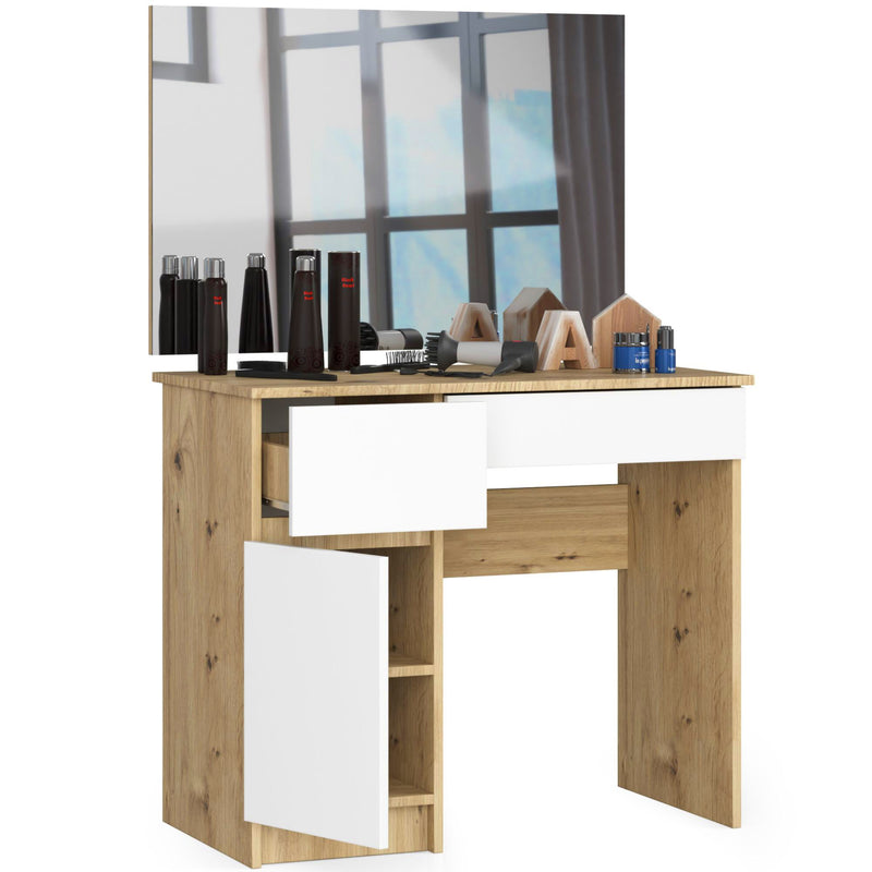 Schminktisch mit Spiegel CLP P-2/SL 900x600 LINKS ARTISAN EICHE / WEISS