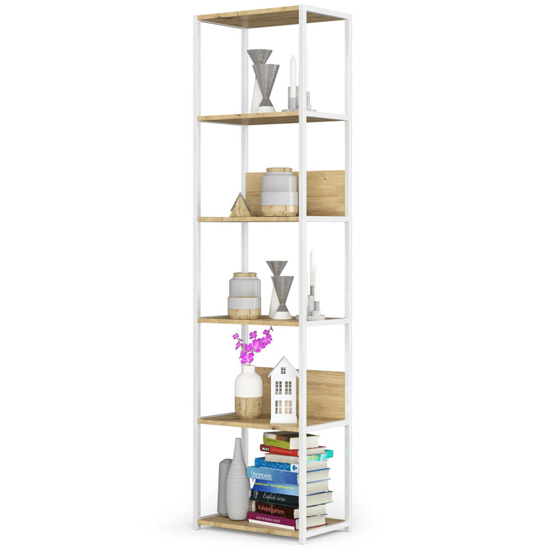 Metall-Dachbodenregal 50 cm – weiß-handwerklich gefertigte Eiche – 6 Ablagen