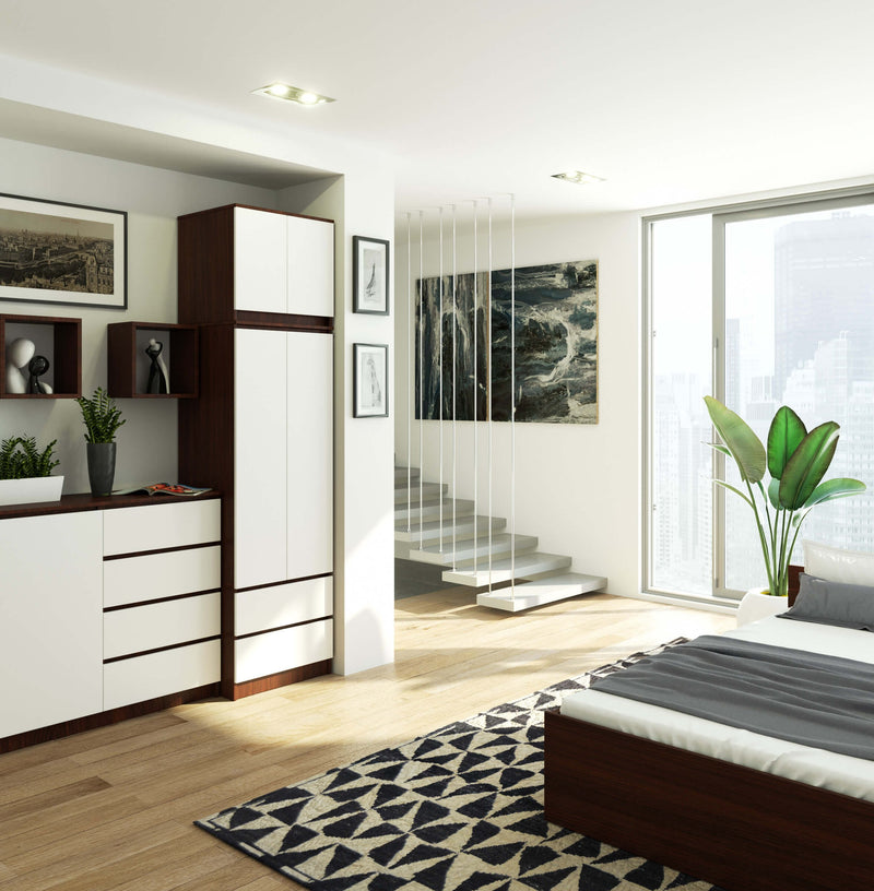 Kleiderschrank mit Auszug fürs Schlafzimmer 60 cm STAR - Wenge-Weiß