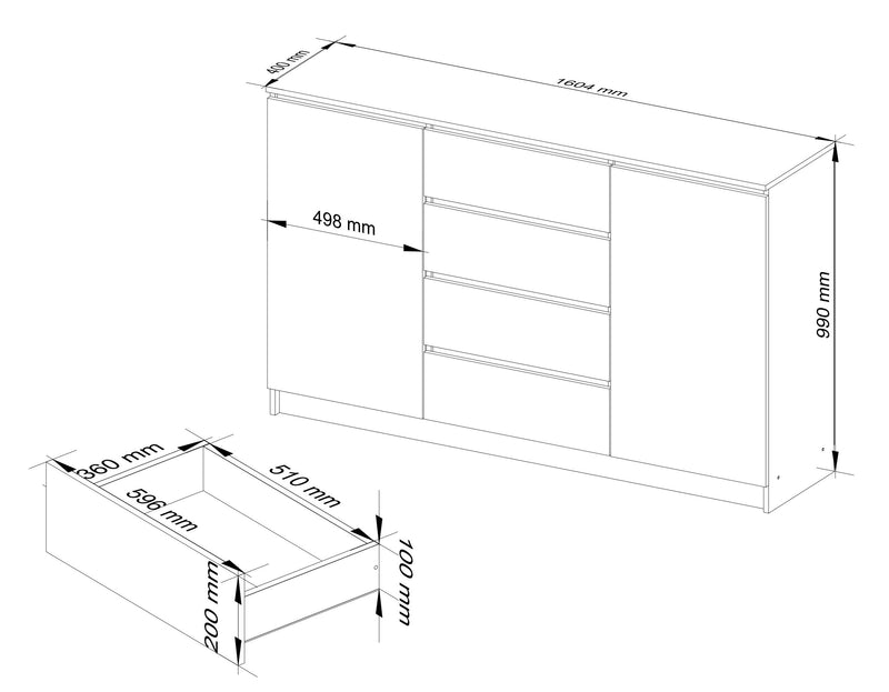 K160 Kommode 2D 4SZ CLP PK Eichenhandwerk