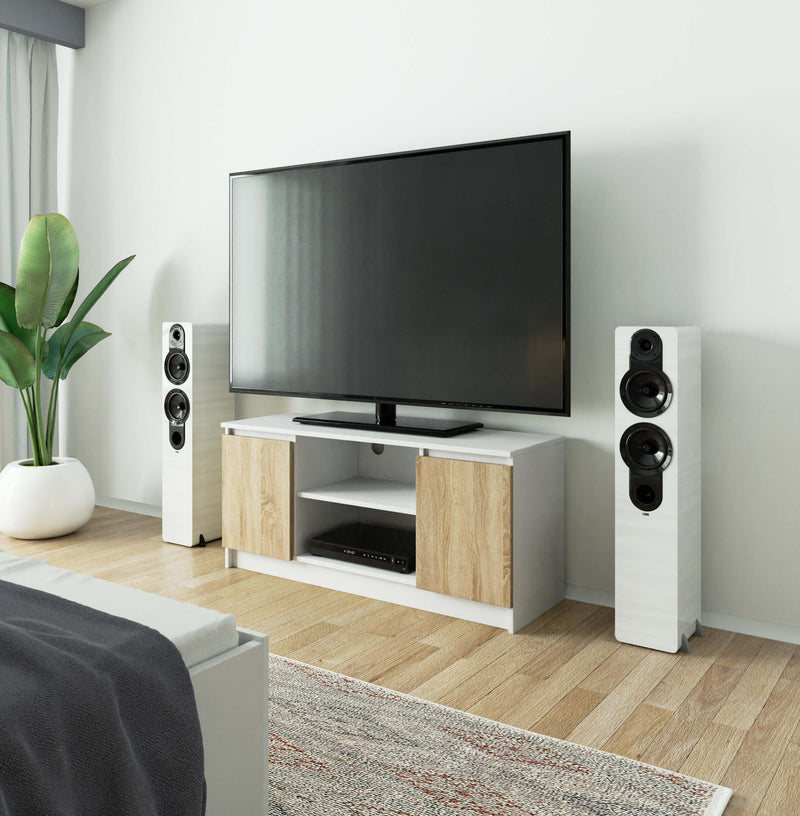 TV-Schrank 120 cm 2D 1P Weiß / Sonoma