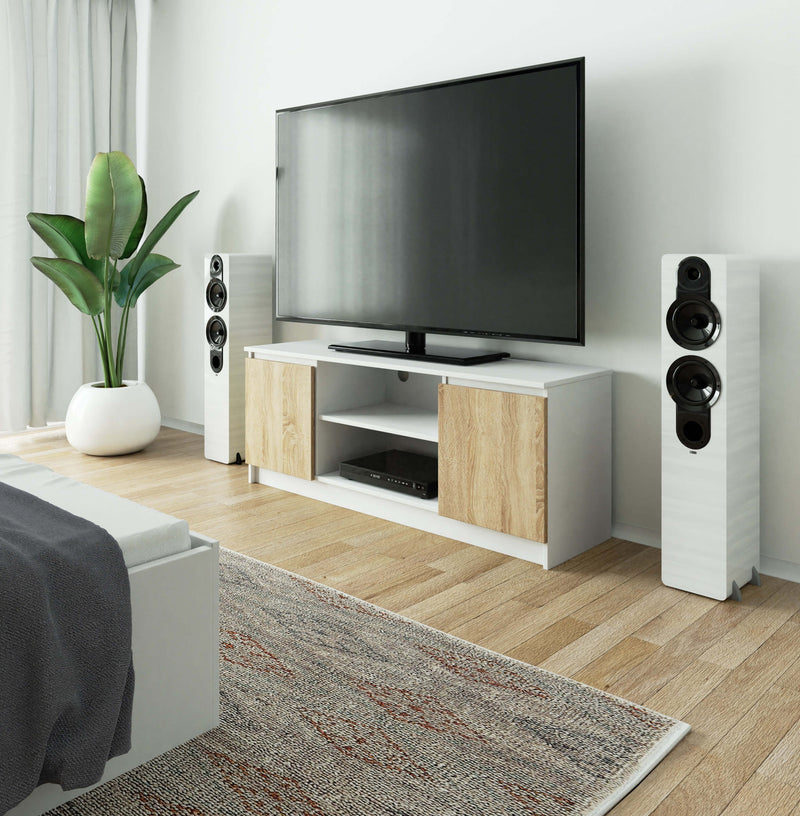 TV-Schrank 140 cm 2D 1P Weiß / Sonoma