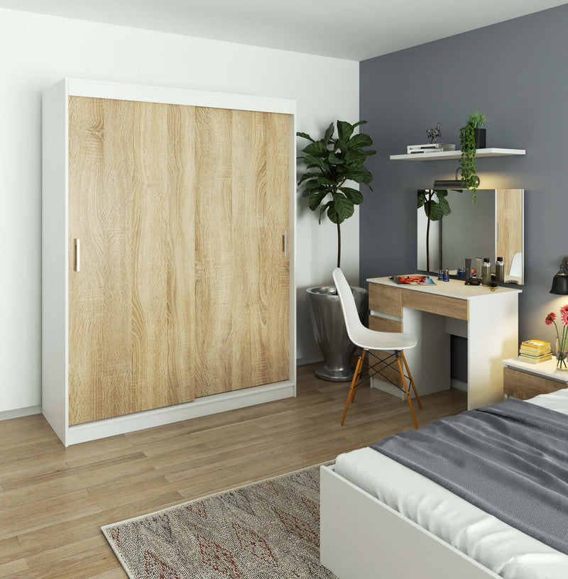 Schiebekleiderschrank 150 cm CLP Monoweiß/Sonoma