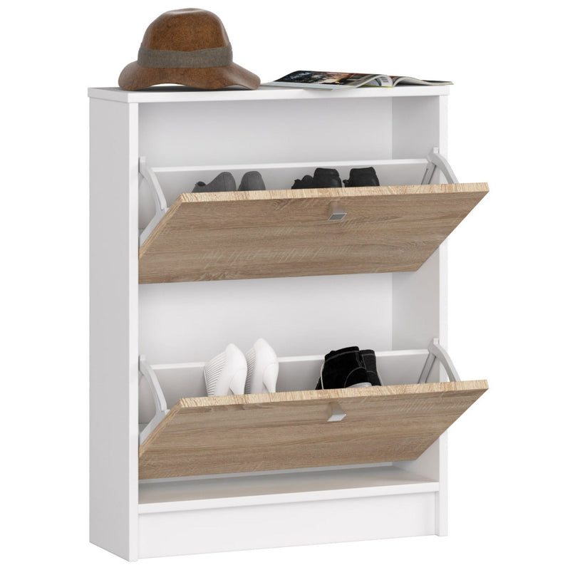 Schuhschrank mit 2 Türen, weiß / Sonoma-Eiche