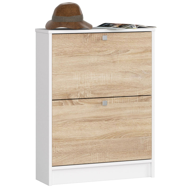 Schuhschrank mit 2 Türen, weiß / Sonoma-Eiche