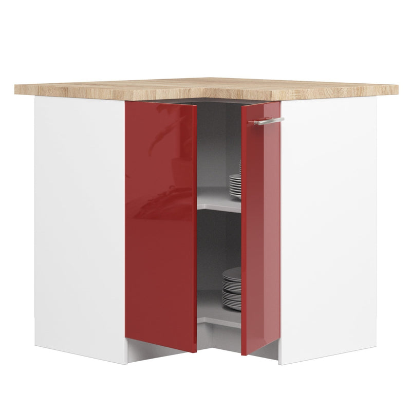 OLIWIA S90/90 Schrank + WEISSE/ROT GLÄNZENDE TISCHPLATTE