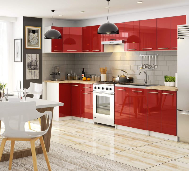 OLIWIA S90/90 Schrank + WEISSE/ROT GLÄNZENDE TISCHPLATTE