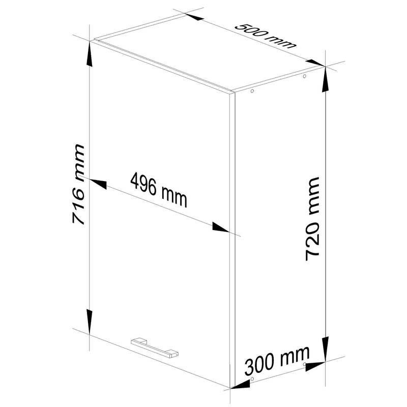 OLIWIA Wandhängender Küchenschrank 50 cm Weiß-Metallic Glanz H720