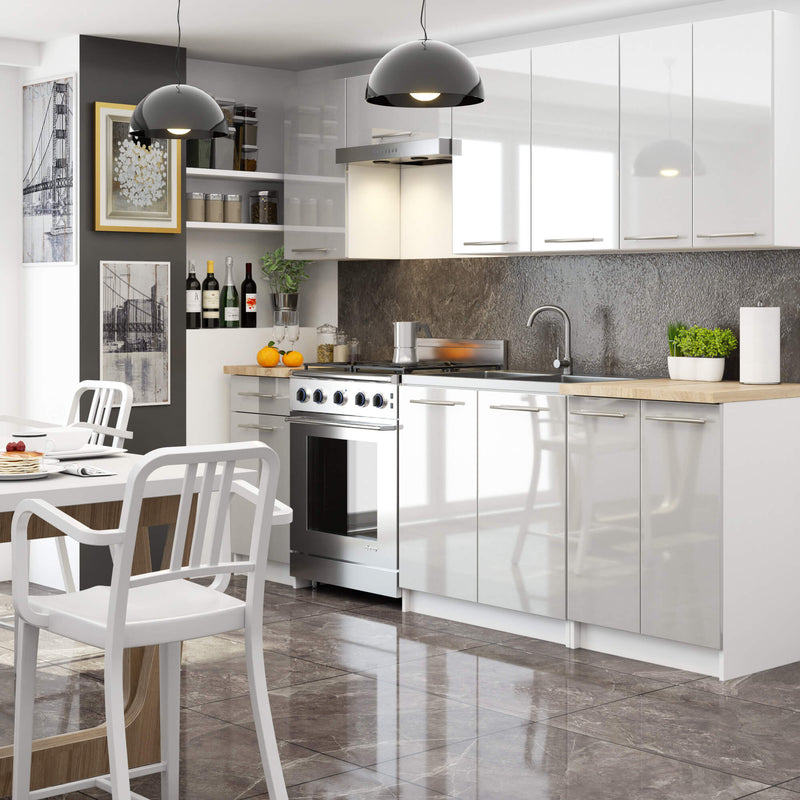 OLIWIA Wandhängender Küchenschrank 80 cm Weiß-Metallic Glanz H720