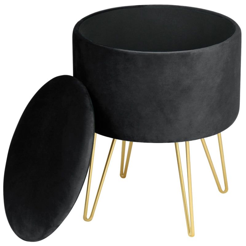 Pouf mit Stauraum, Samt LILI, Schwarz