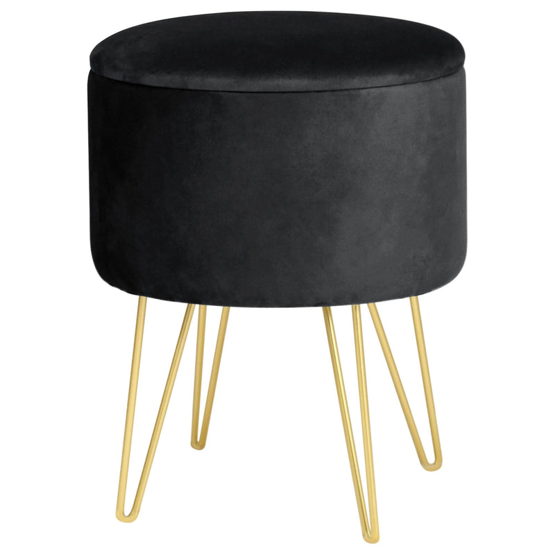 Pouf mit Stauraum, Samt LILI, Schwarz