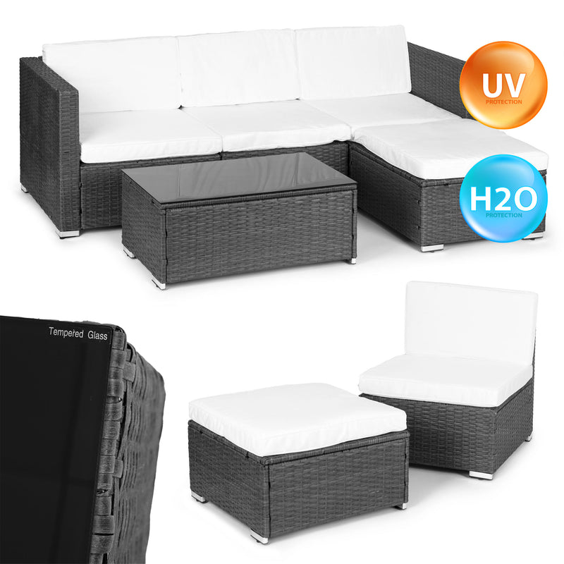 Gartenmöbelset aus Polyrattan, modulares Ecksofa, grauer Tisch, MultiGarden