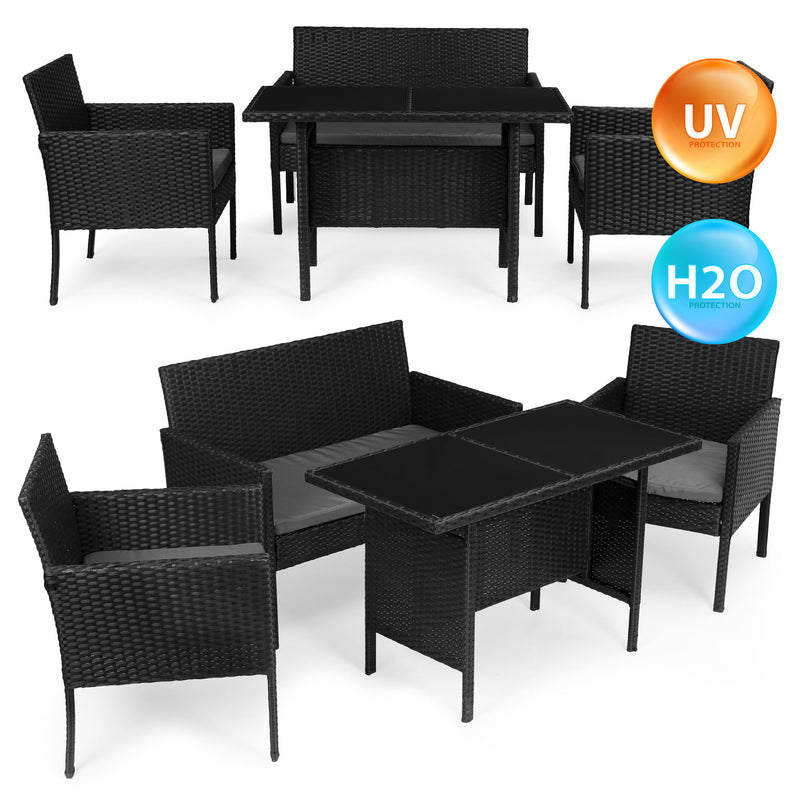 Gartensitzgruppe aus Polyrattan Bank Tisch Stühle schwarz MultiGarden