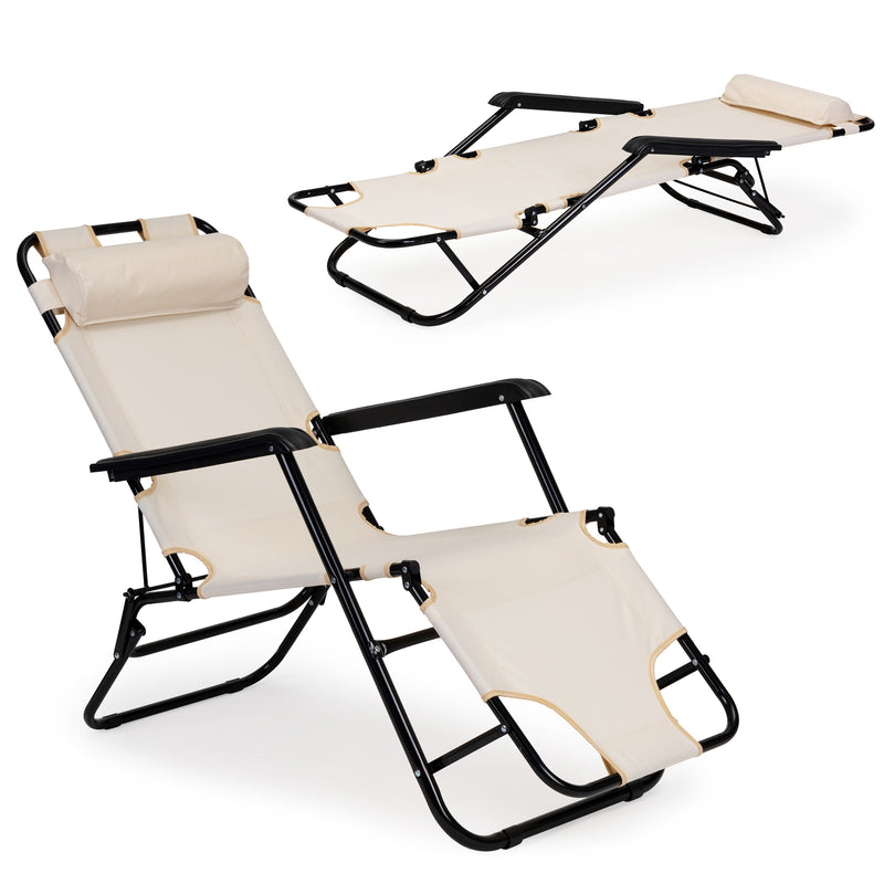 Gartenliege mit Kopfstütze, faltbares Gestell, beige MultiGarden