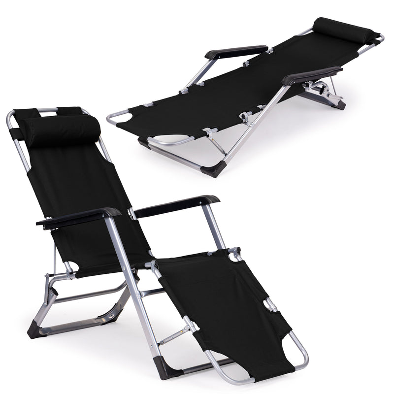 Liegestuhl Gartenliege Klappstuhl Strandliege 2in1 Lounger schwarz MultiGarden