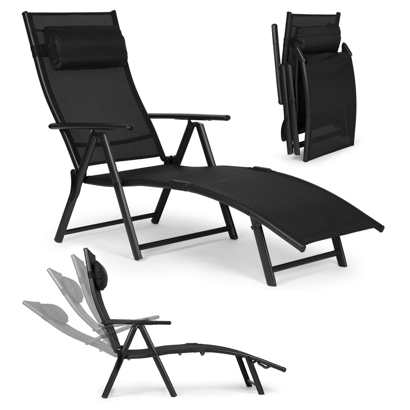 MultiGarden Garten-Strandliege klappbar mit verstellbarer Rückenlehne, Stahlgestell, schwarz