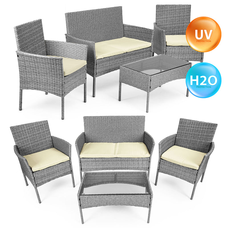 Gartensitzgruppe Polyrattan Bank Tisch Stühle grau MultiGarden