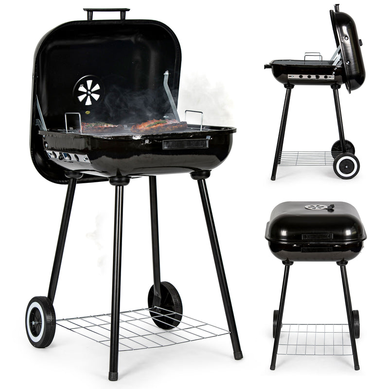 Garten-Holzkohlegrill mit aufklappbarem Deckel + Rollen MultiGarden