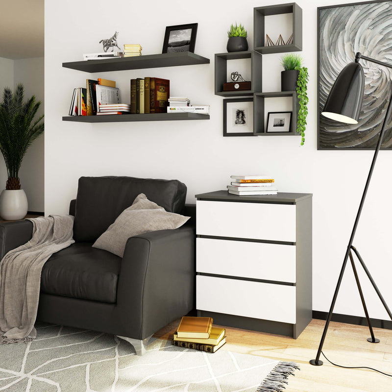 Kommode K60 3SZ CLP Graphitgrau / Weiß