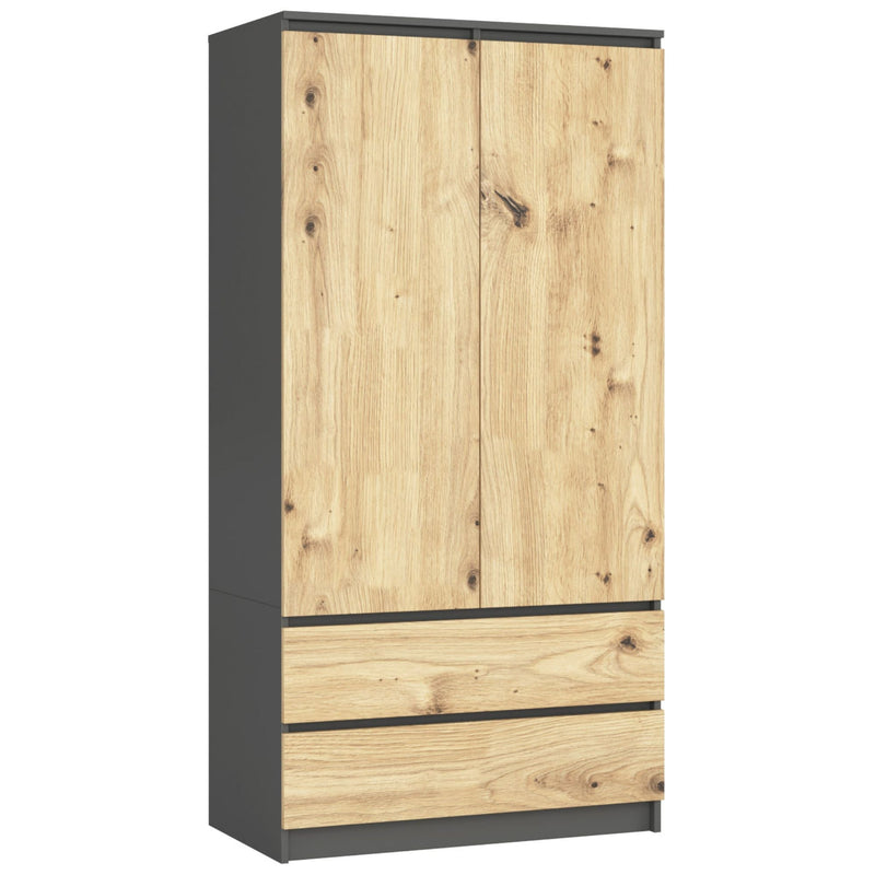 Kleiderschrank S90 2D 2SZ CLP PK Graphitgrau / Artisan Oak
