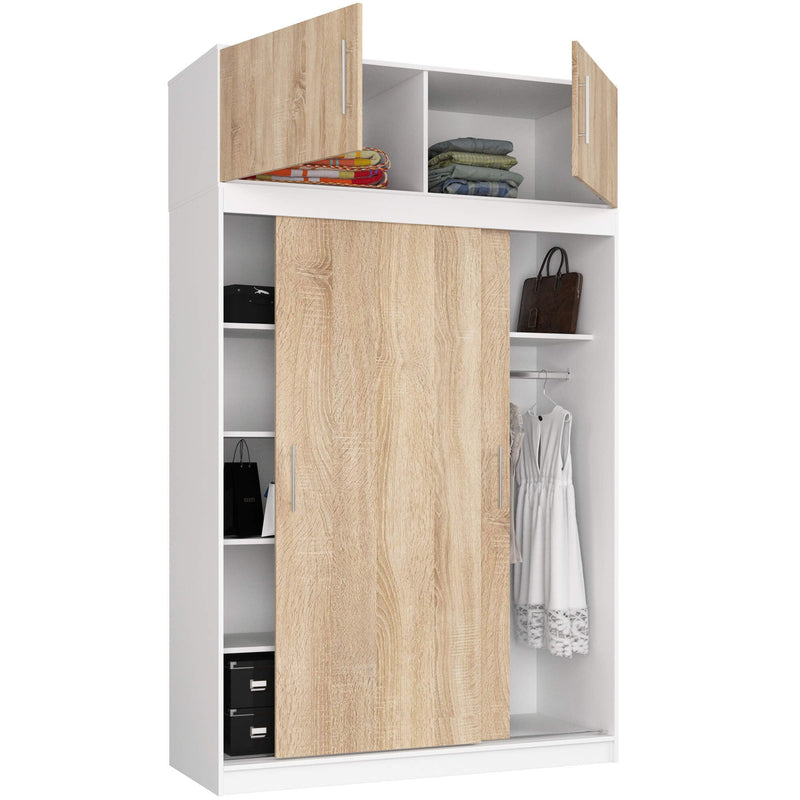 Schiebetürenschrank mit Auszug 150 cm CLP Weiß / Sonoma Mono