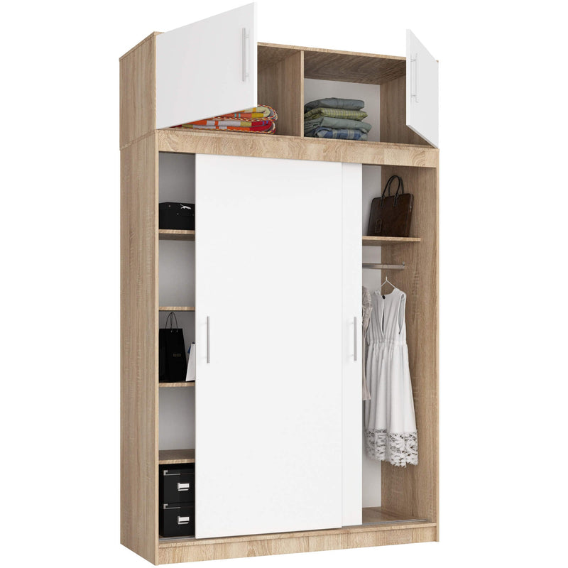Schiebetürenschrank mit Auszug 150 cm CLP Sonoma / Weiß Mono