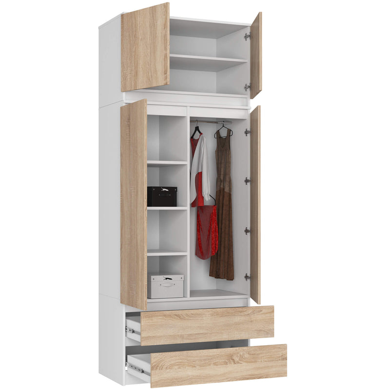 Kleiderschrank mit Erweiterung S 90 cm 2 Türen 2 Schubladen PK Weiß / Sonoma