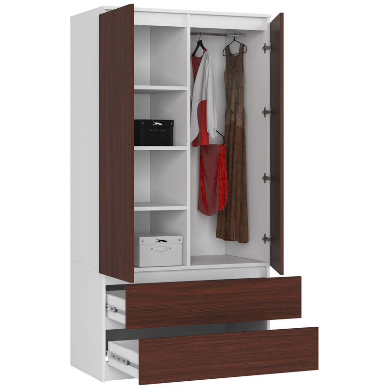 Kleiderschrank S90 2D 2SZ CLP PK Weiß / Venge