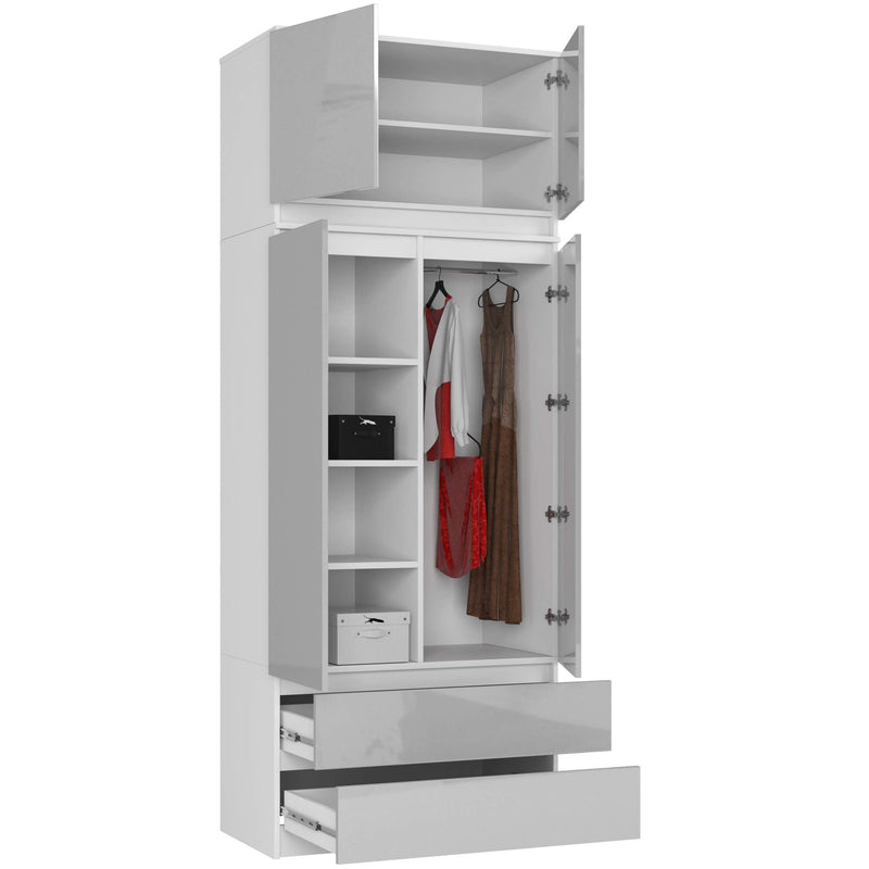 Kleiderschrank mit Erweiterung S90 2D 2SZ CLP PK Metallic Glanz