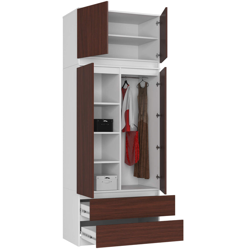 Kleiderschrank mit Erweiterung S 90 cm 2 Türen 2 Schubladen Weiß / Wenge