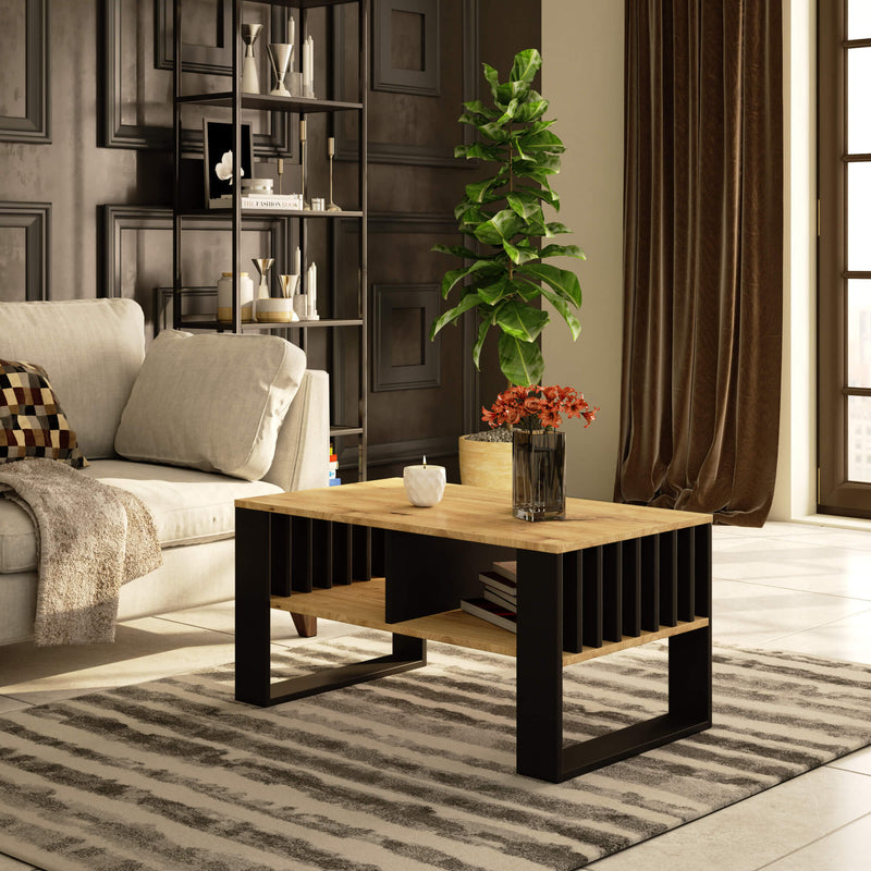 ROCKFORD Couchtisch, handgefertigte Eiche / Schwarz