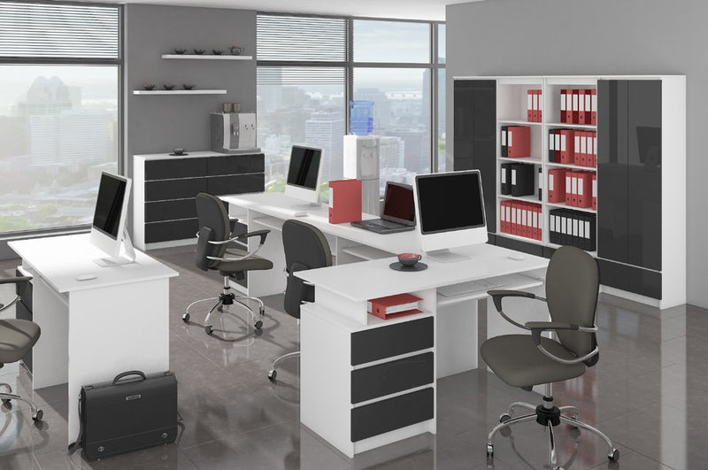 BÜROREGAL R 60 cm CLP 3 SCHUBLADEN 2 BÖDEN PK WEISS / GRAPHIT GLÄNZEND