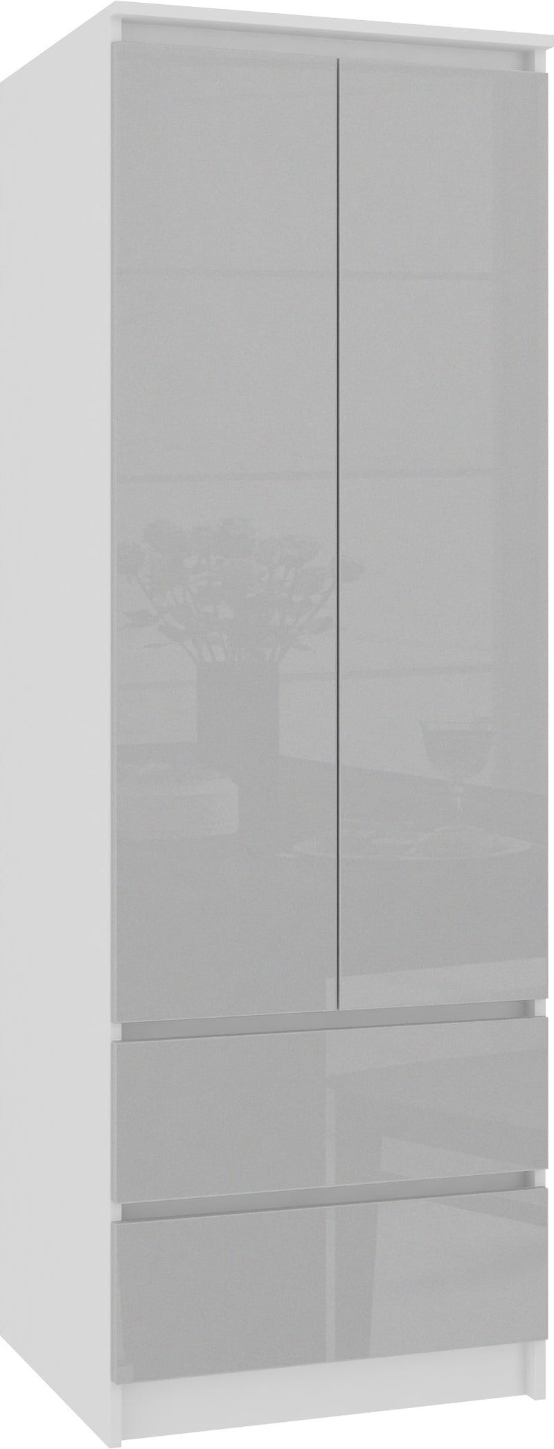 STAR KLEIDERSCHRANK S 60 cm 2 TÜREN 2 SCHUBLADEN PK WEISS / METALLIC GLÄNZEND