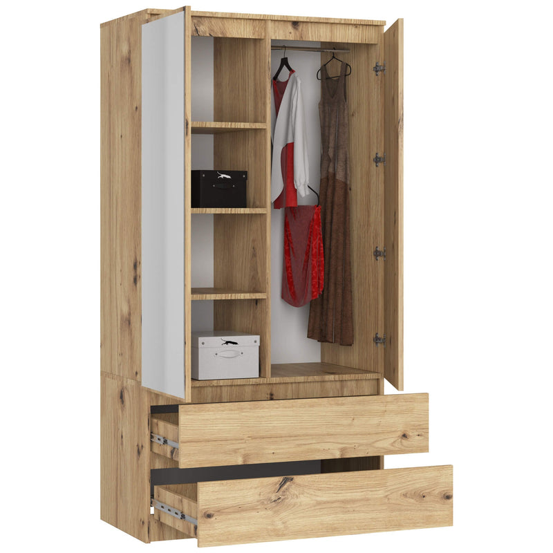 Kleiderschrank S90 2D 2SZ 2 Spiegel CLP PK Artisan Oak