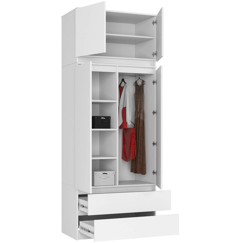 Kleiderschrank mit Erweiterung S 90 cm 2 Türen 2 Schubladen PK Weiß