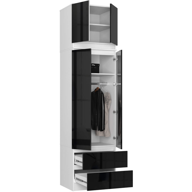 Kleiderschrank mit Erweiterung S60 2D 2SZ CLP PK Weiß / Schwarz Glanz