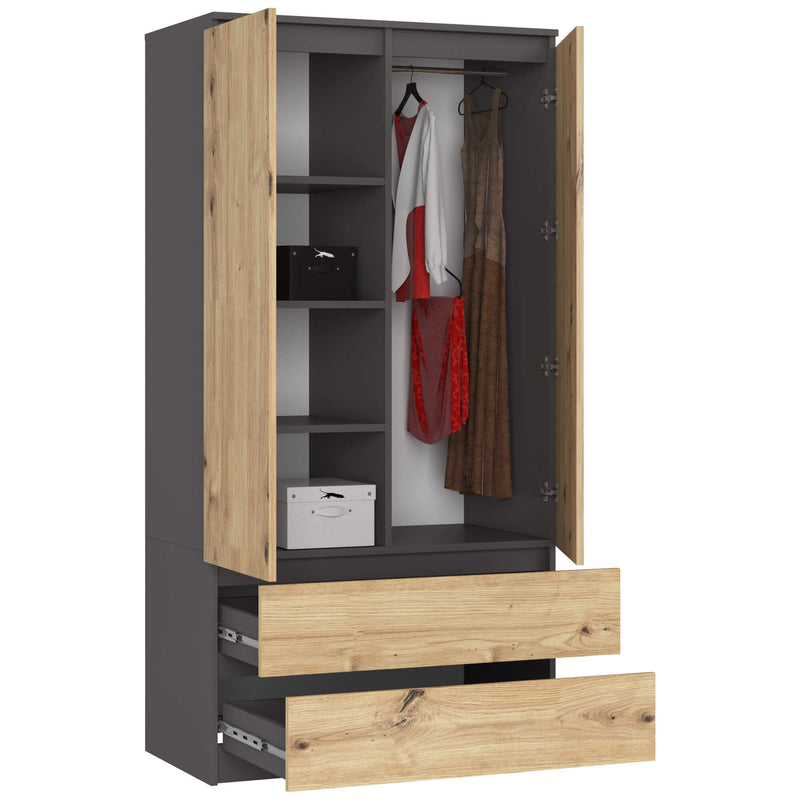 Kleiderschrank S90 2D 2SZ CLP PK Graphitgrau / Artisan Oak