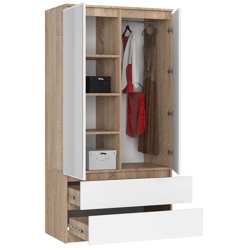 Kleiderschrank S90 2D 2SZ 2 Spiegel CLP PK Sonoma / Weiß